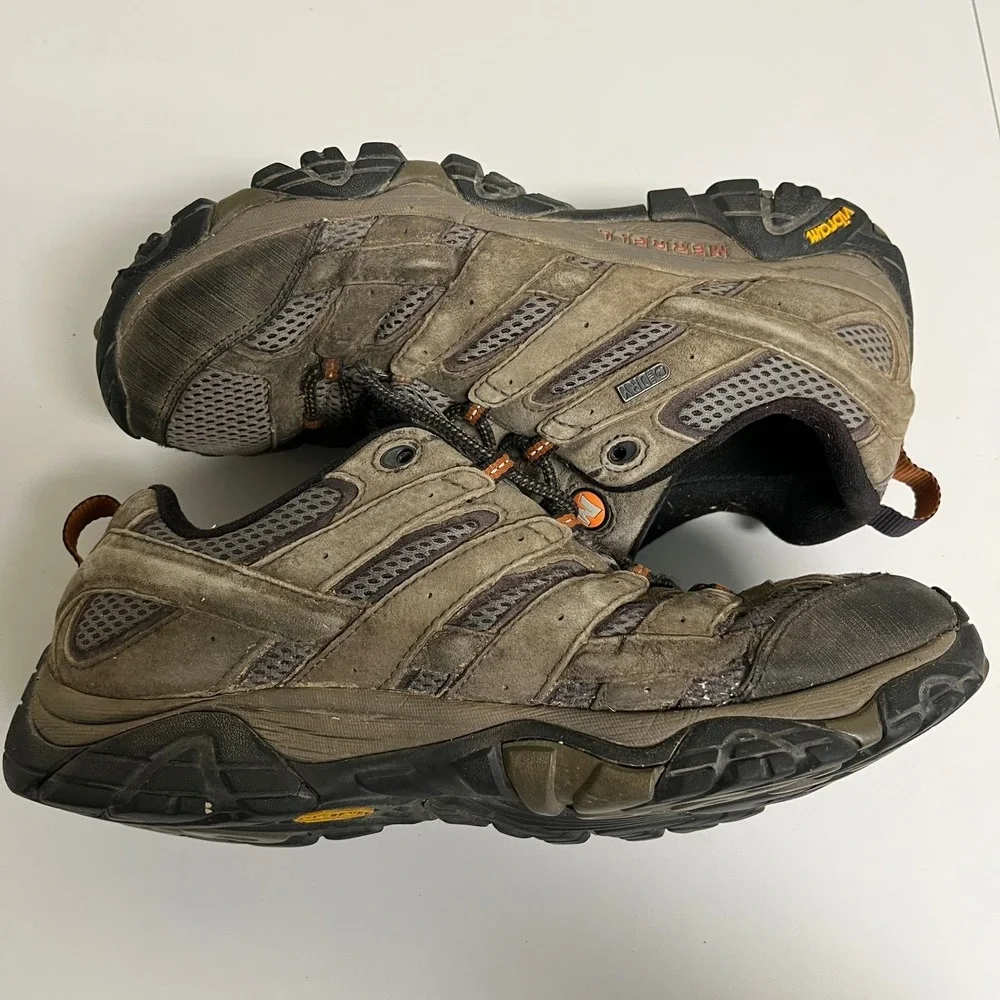 Merrell Moab 2 Waterproof Hiking Shoes Mens 10.5 Brown Grey Vibram J06029